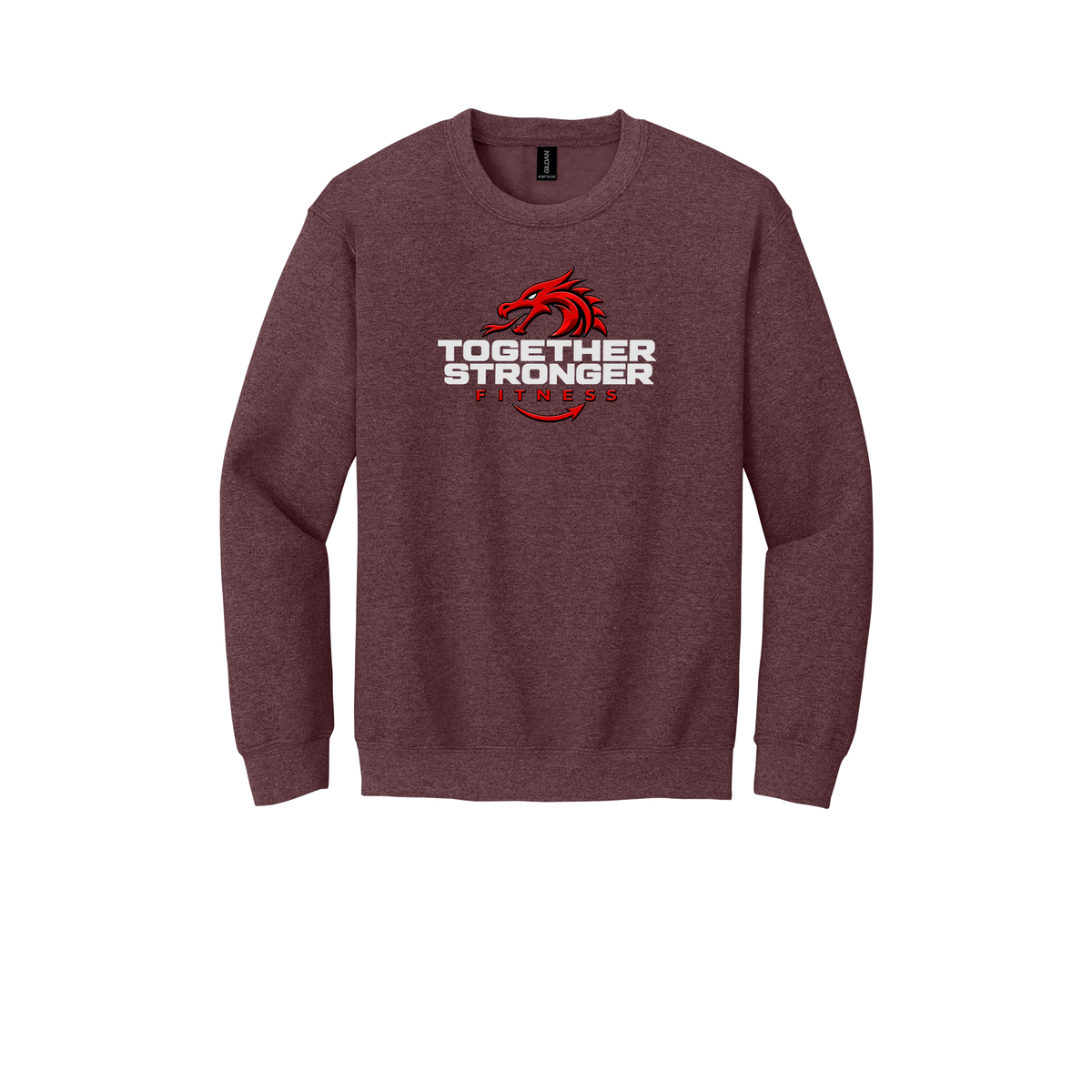 togetherstrongerfitness-comfort-crewneck-dtf-front-18000-heathersportdarkmaroon-flat-front