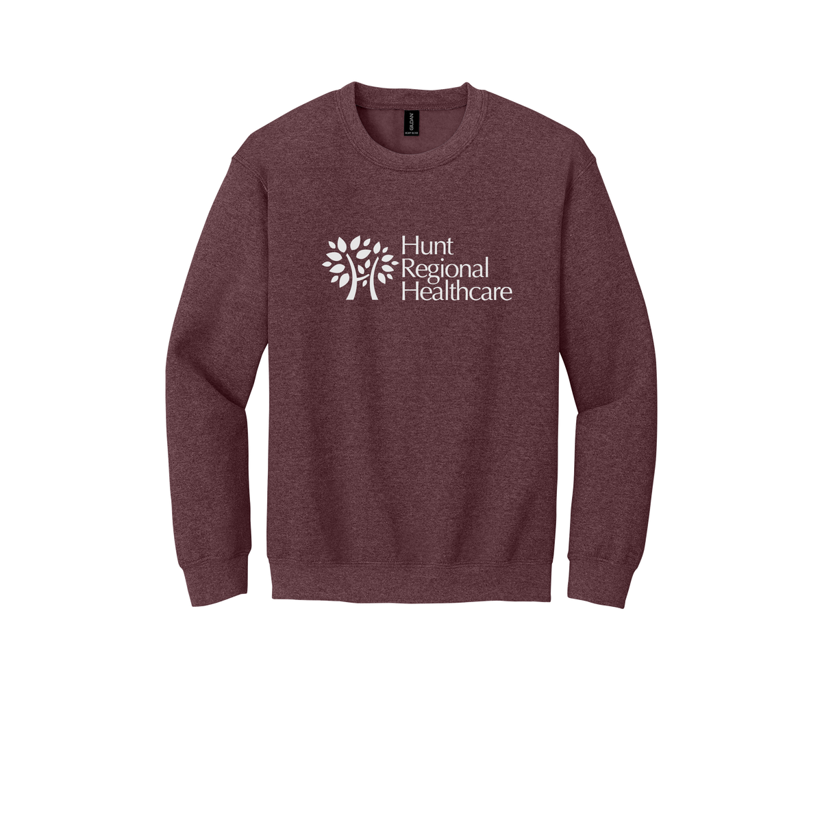 huntregional-clinic-comfort-crewneck-dtf-front-18000-heathersportdarkmaroon-flat-front