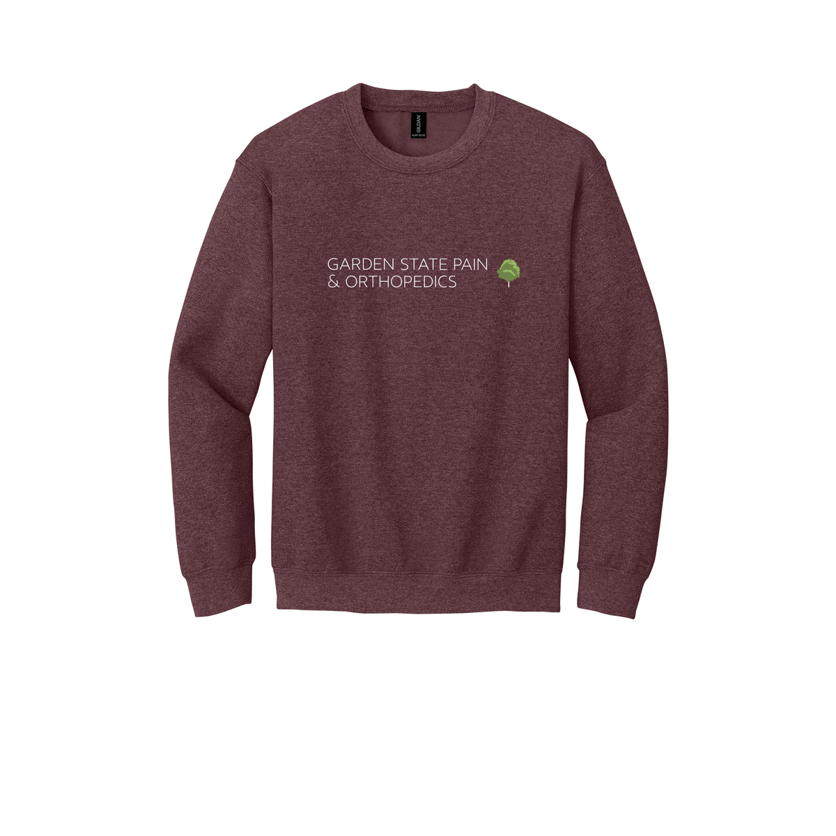 gardenstatepain-clinic-comfort-crewneck-dtf-front-18000-heathersportdarkmaroon-flat-front