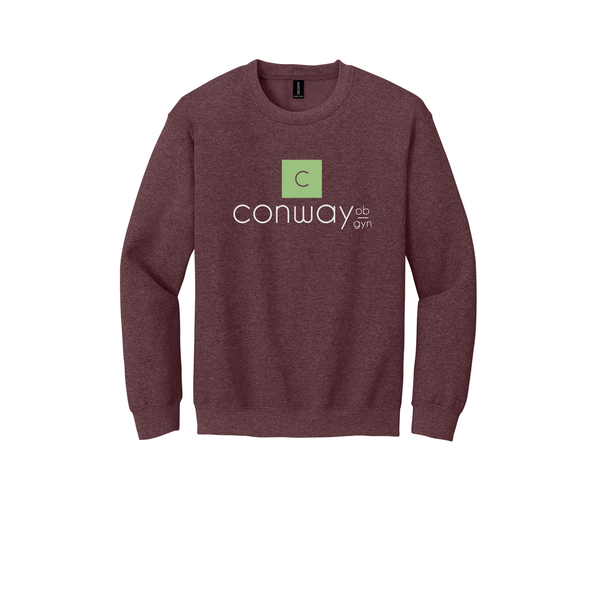conwayobgyn-clinic-comfort-crewneck-dtf-front-18000-heathersportdarkmaroon-flat-front