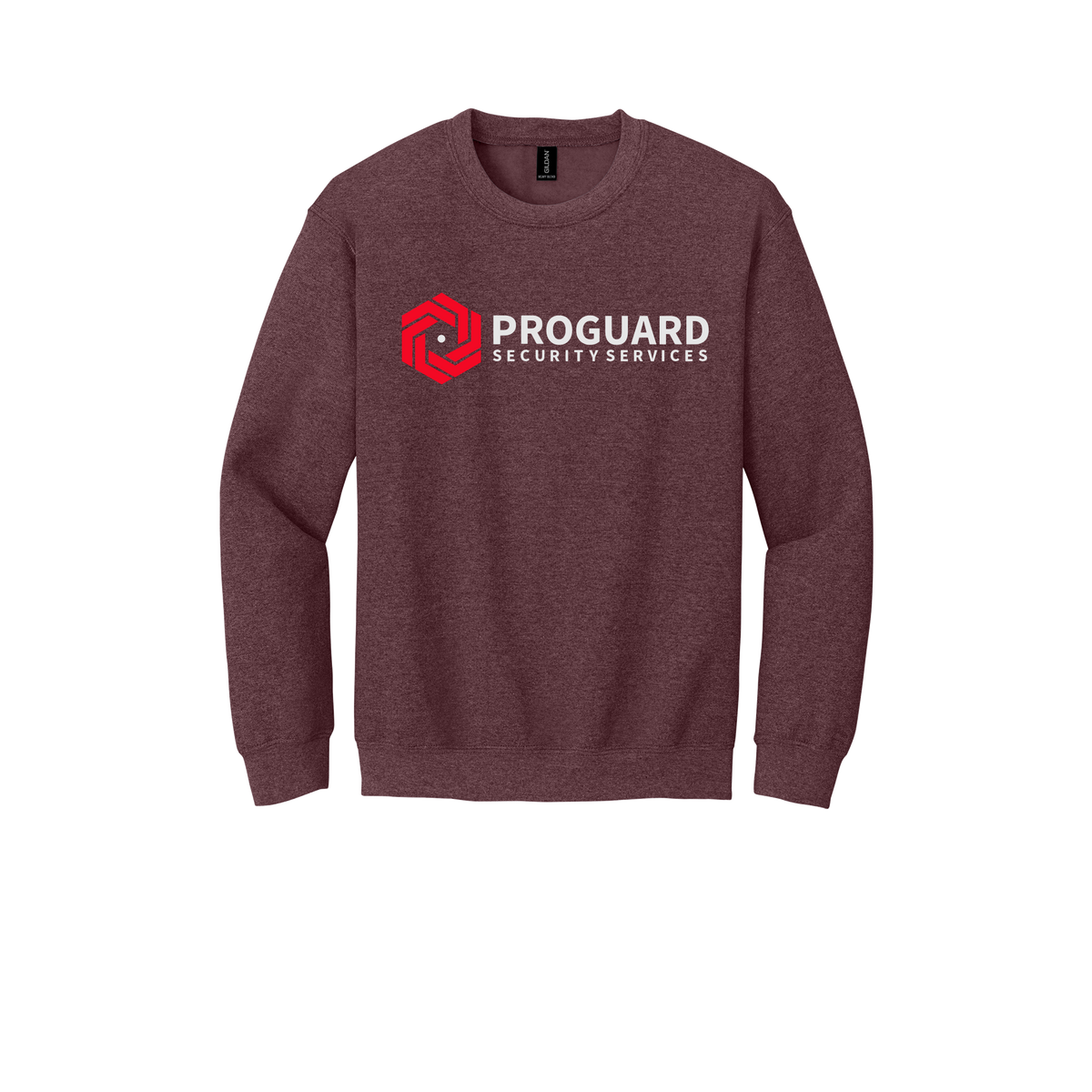 proguardsecurityservices-comfort-crewneck-dtf-front-18000-heathersportdarkmaroon-flat-front