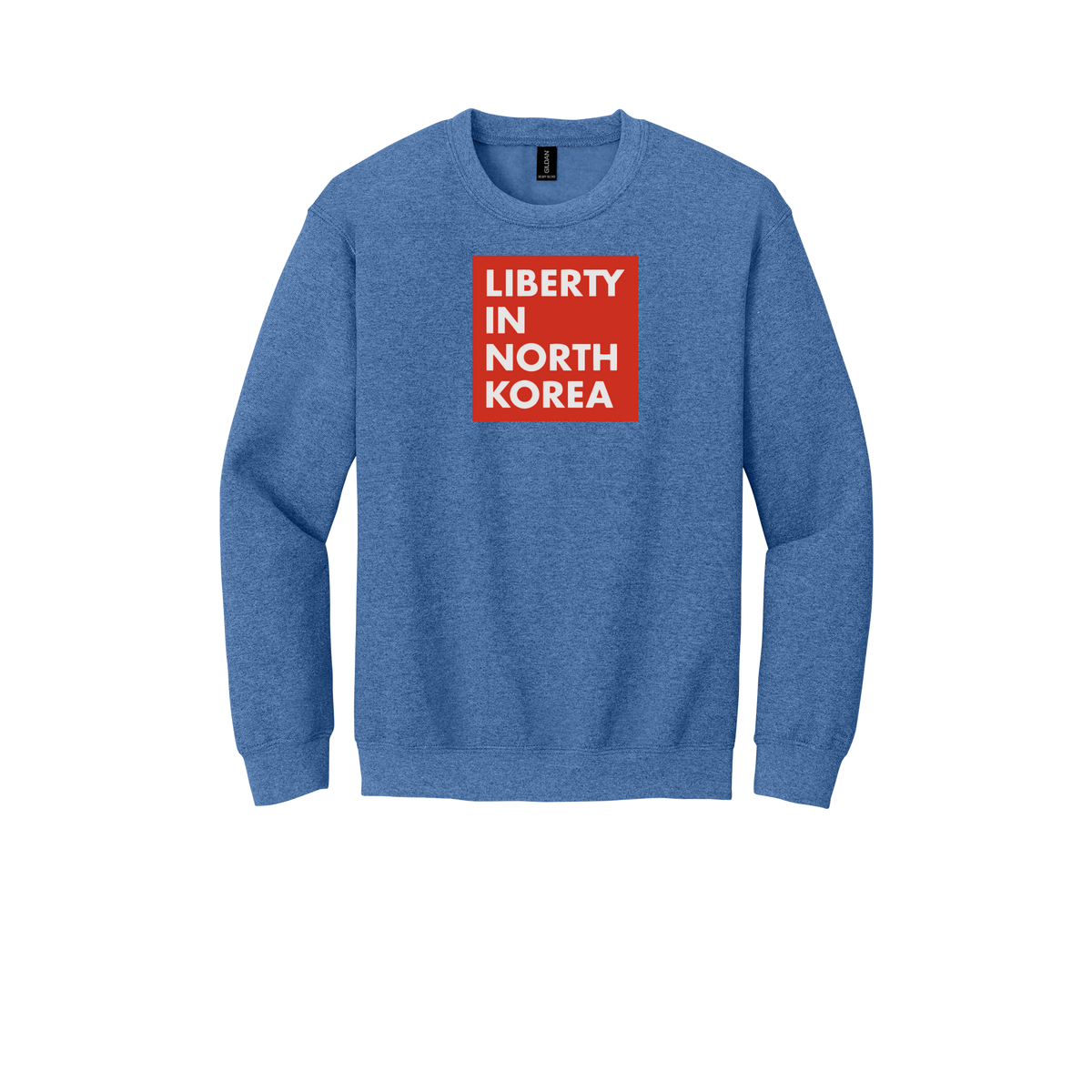 libertyinnorthkorea-comfort-crewneck-dtf-front-18000-heathersportroyal-flat-front