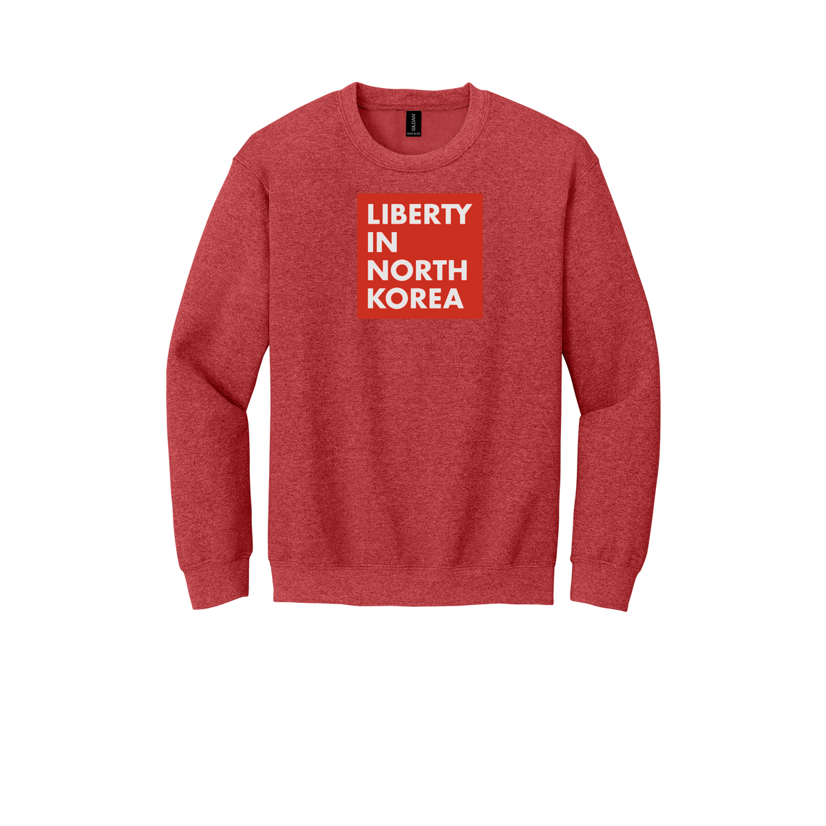 libertyinnorthkorea-comfort-crewneck-dtf-front-18000-heathersportscarlet-flat-front