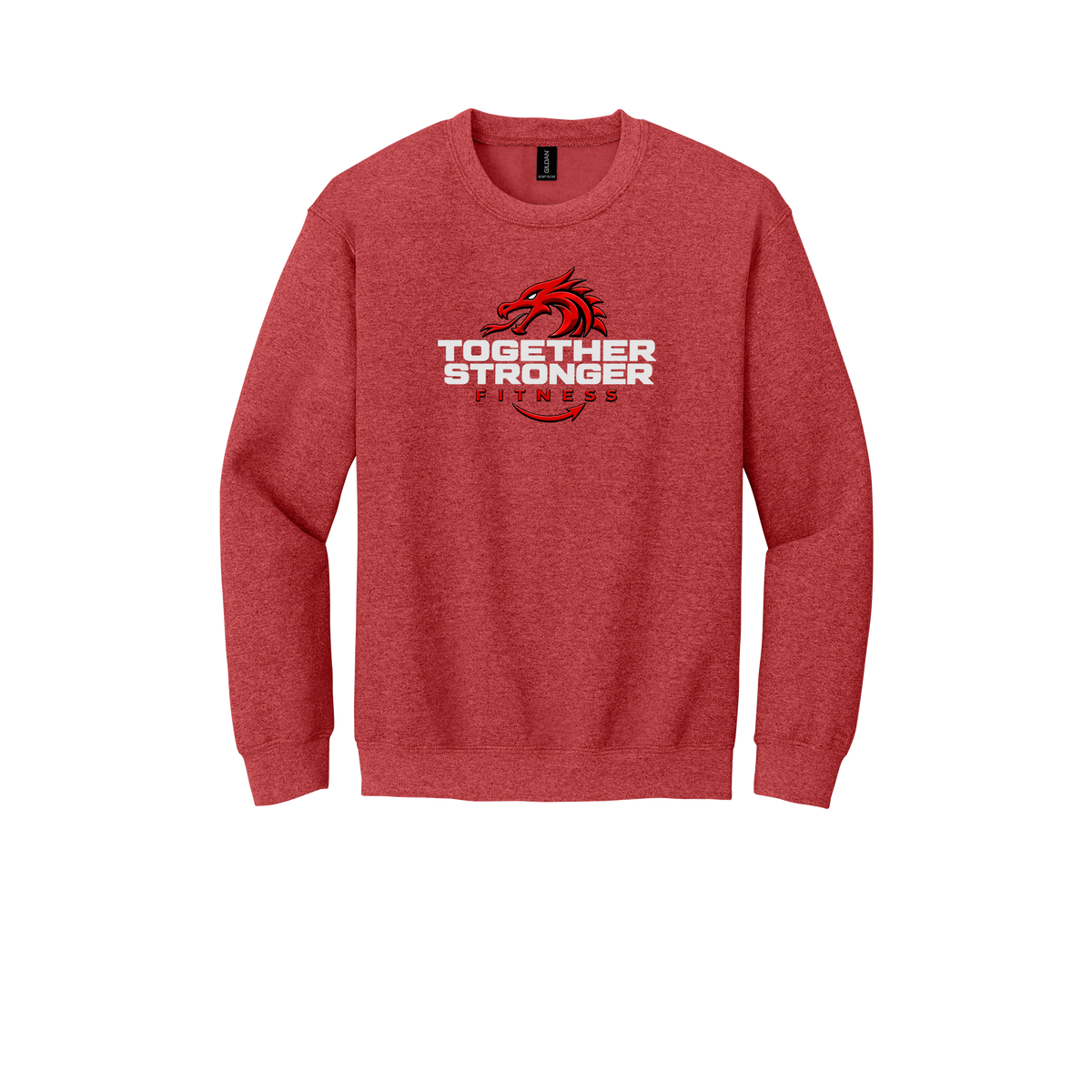 togetherstrongerfitness-comfort-crewneck-dtf-front-18000-heathersportscarlet-flat-front