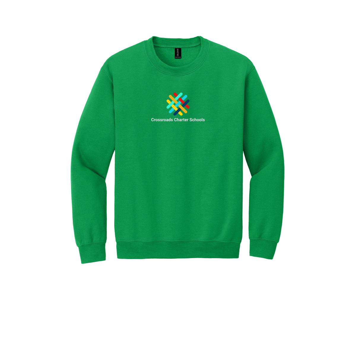 crossroadsschoolskc-comfort-crewneck-dtf-front-18000-irishgreen-flat-front