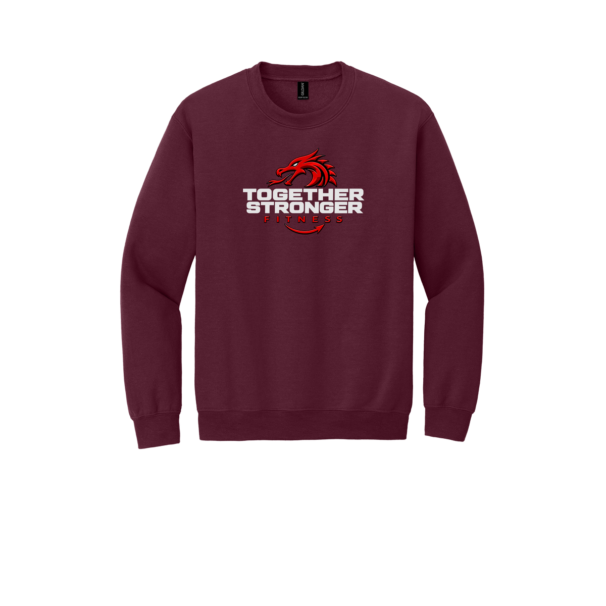 togetherstrongerfitness-comfort-crewneck-dtf-front-18000-maroon-flat-front