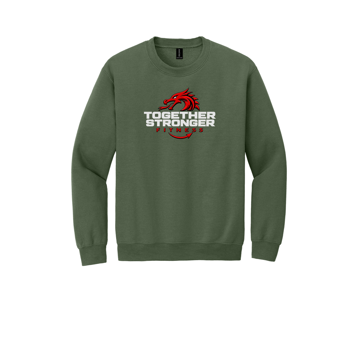 togetherstrongerfitness-comfort-crewneck-dtf-front-18000-militarygreen-flat-front