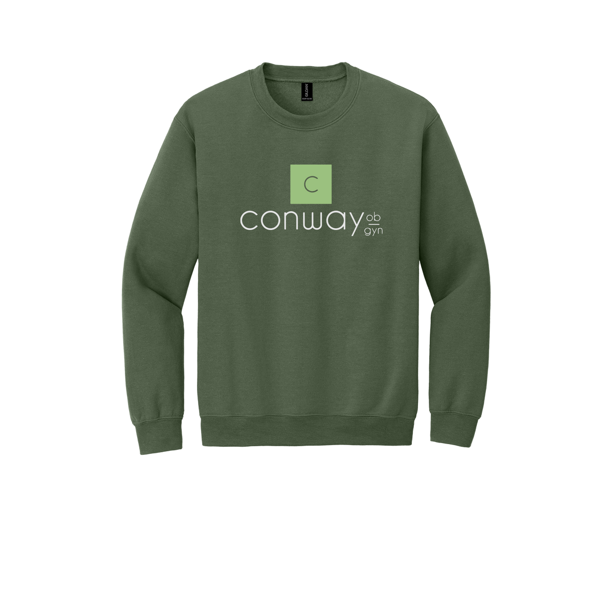 conwayobgyn-clinic-comfort-crewneck-dtf-front-18000-militarygreen-flat-front