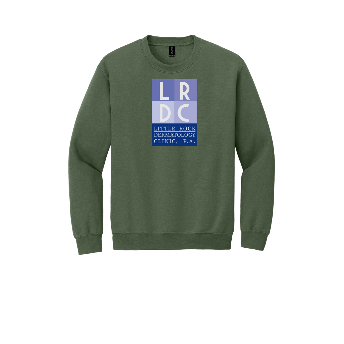 littlerockdermatology-clinic-comfort-crewneck-dtf-front-18000-militarygreen-flat-front
