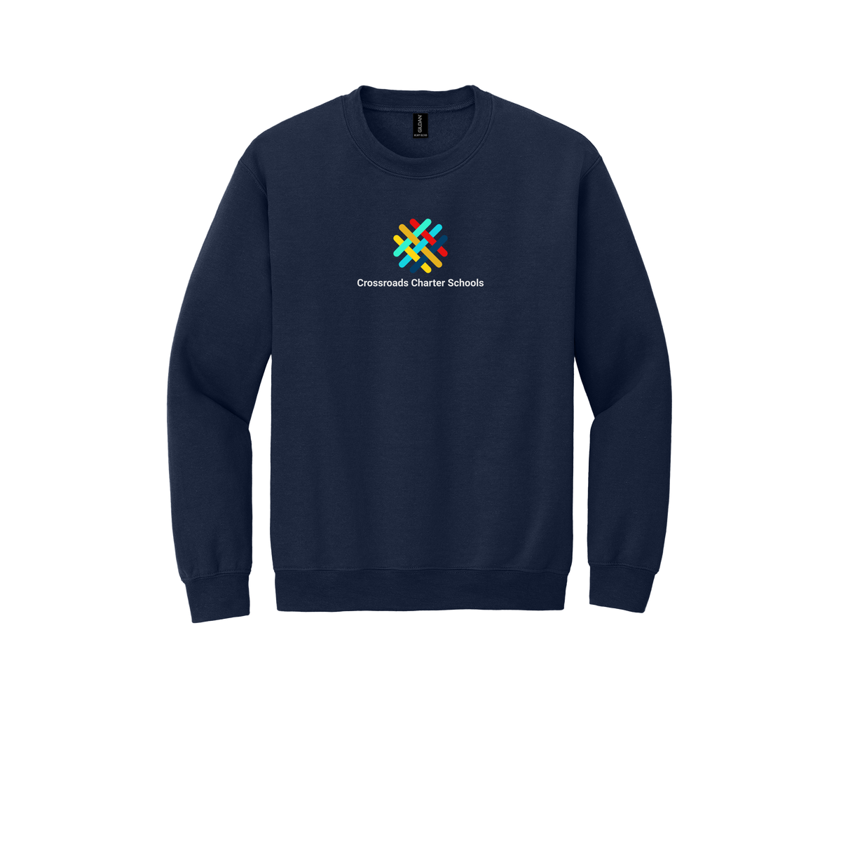 crossroadsschoolskc-comfort-crewneck-dtf-front-18000-navy-flat-front