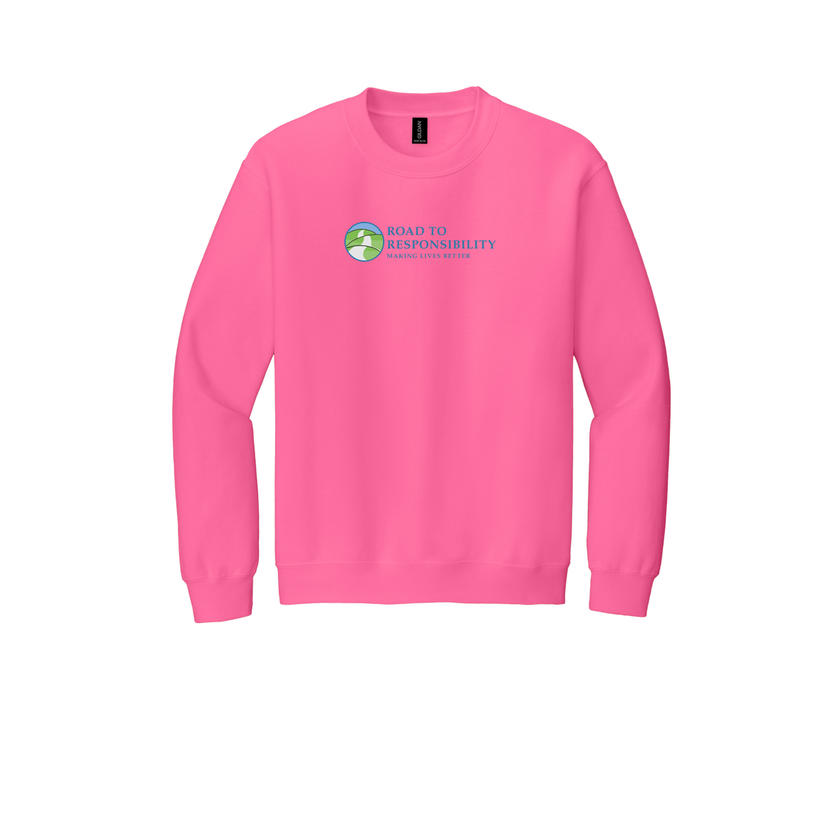 roadtoresponsibility-comfort-crewneck-dtf-front-18000-safetypink-flat-front