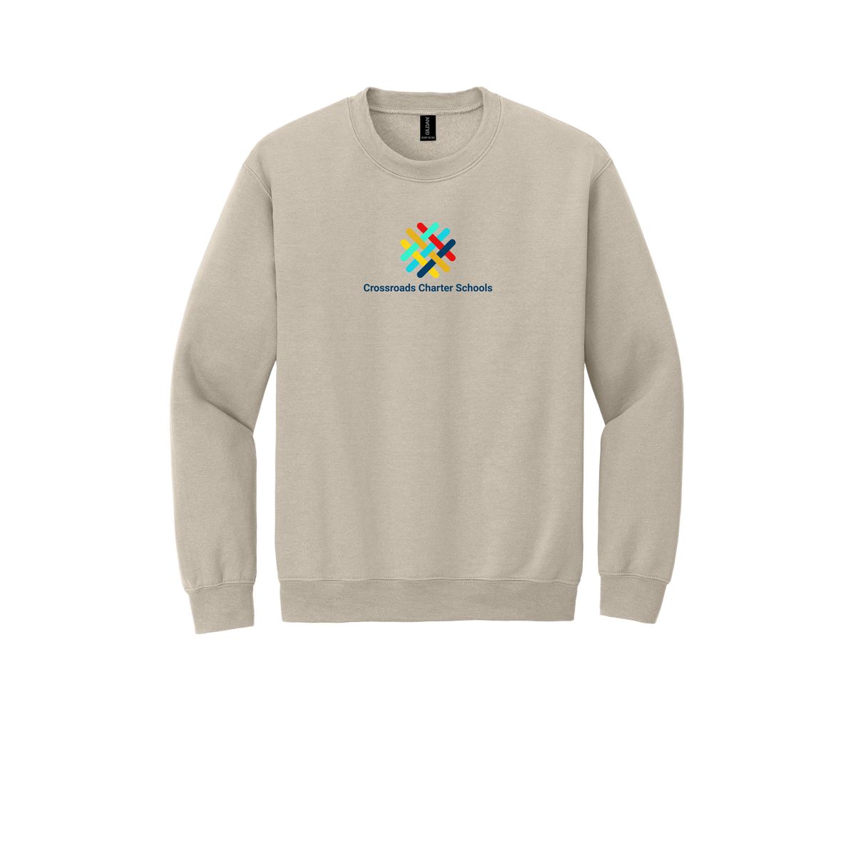 crossroadsschoolskc-comfort-crewneck-dtf-front-18000-sand-flat-front
