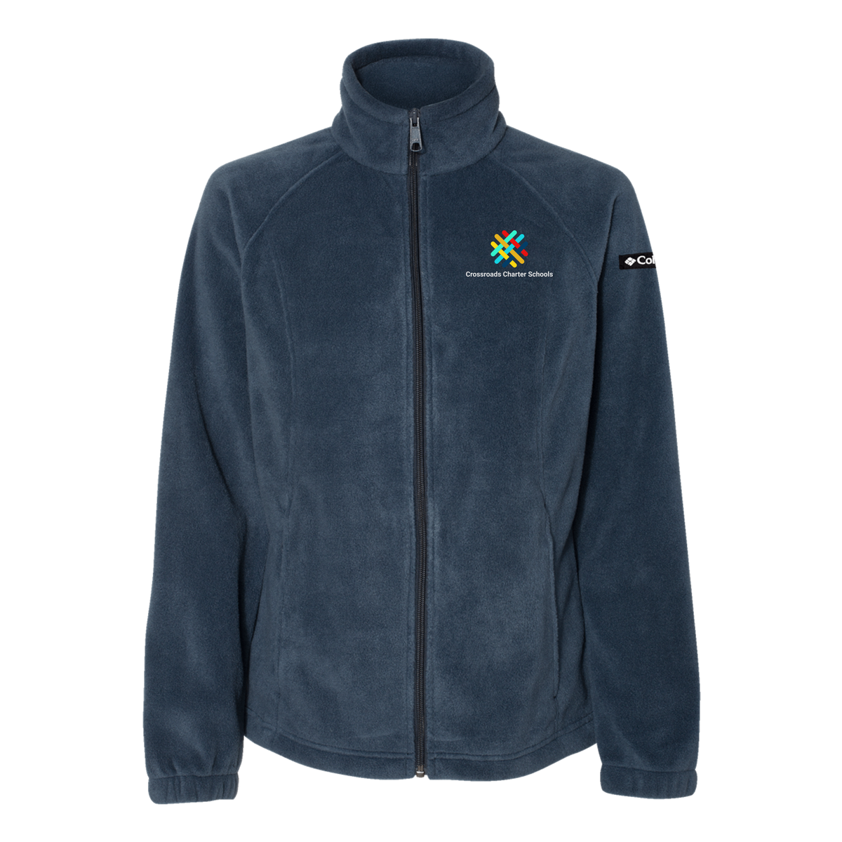 crossroadsschoolskc-columbia-womens-fleece-jacket-embroidery-leftchest-212470-columbianavy-flat-front