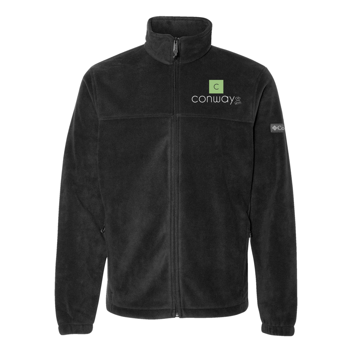 conwayobgyn-columbia-mens-fleece-jacket-embroidery-leftchest-212478-black-flat-front