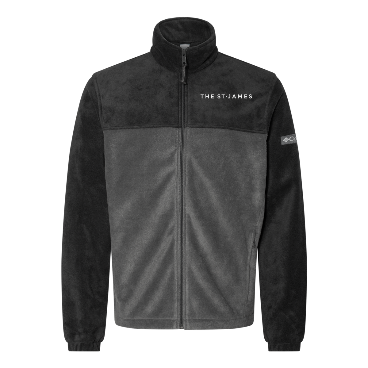 thestjames-columbia-mens-fleece-jacket-embroidery-leftchest-212478-blackgrill-flat-front