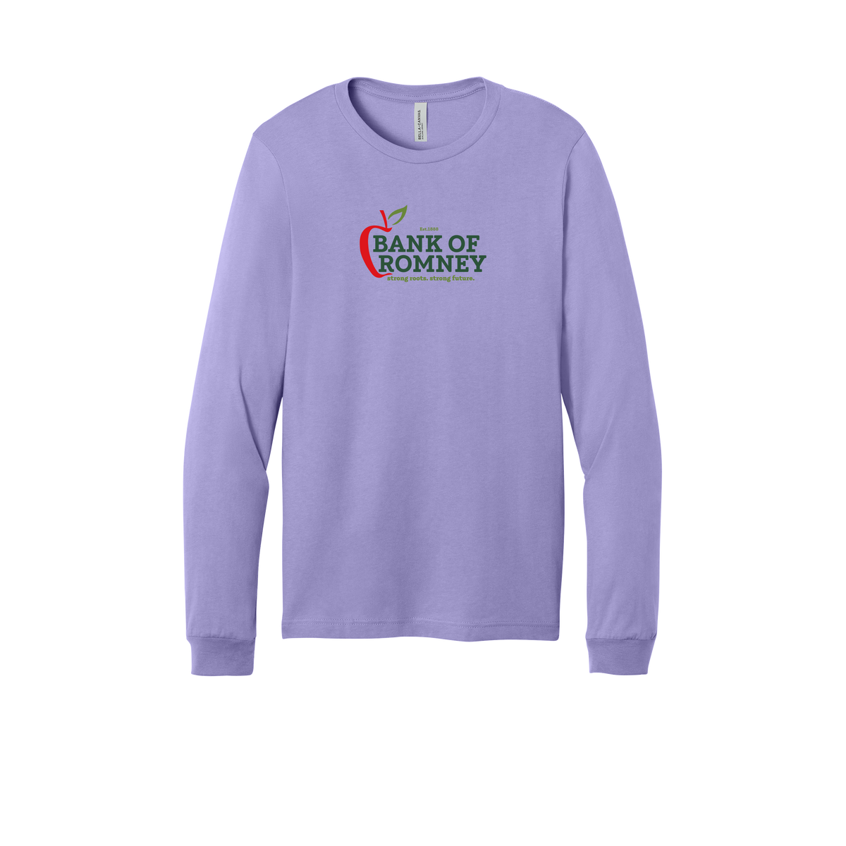 bankofromney-all-season-long-sleeve-tee-dtf-front-3501-darklavender-flat-front