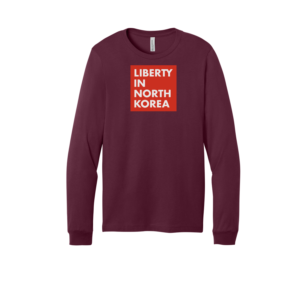 libertyinnorthkorea-all-season-long-sleeve-tee-dtf-front-3501-maroon-flat-front
