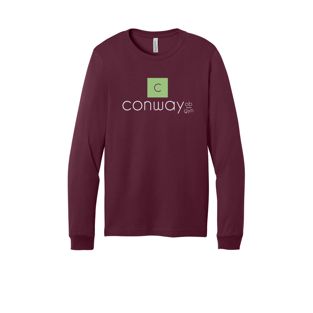 conwayobgyn-all-season-medical-long-sleeve-tee-dtf-front-3501-maroon-flat-front