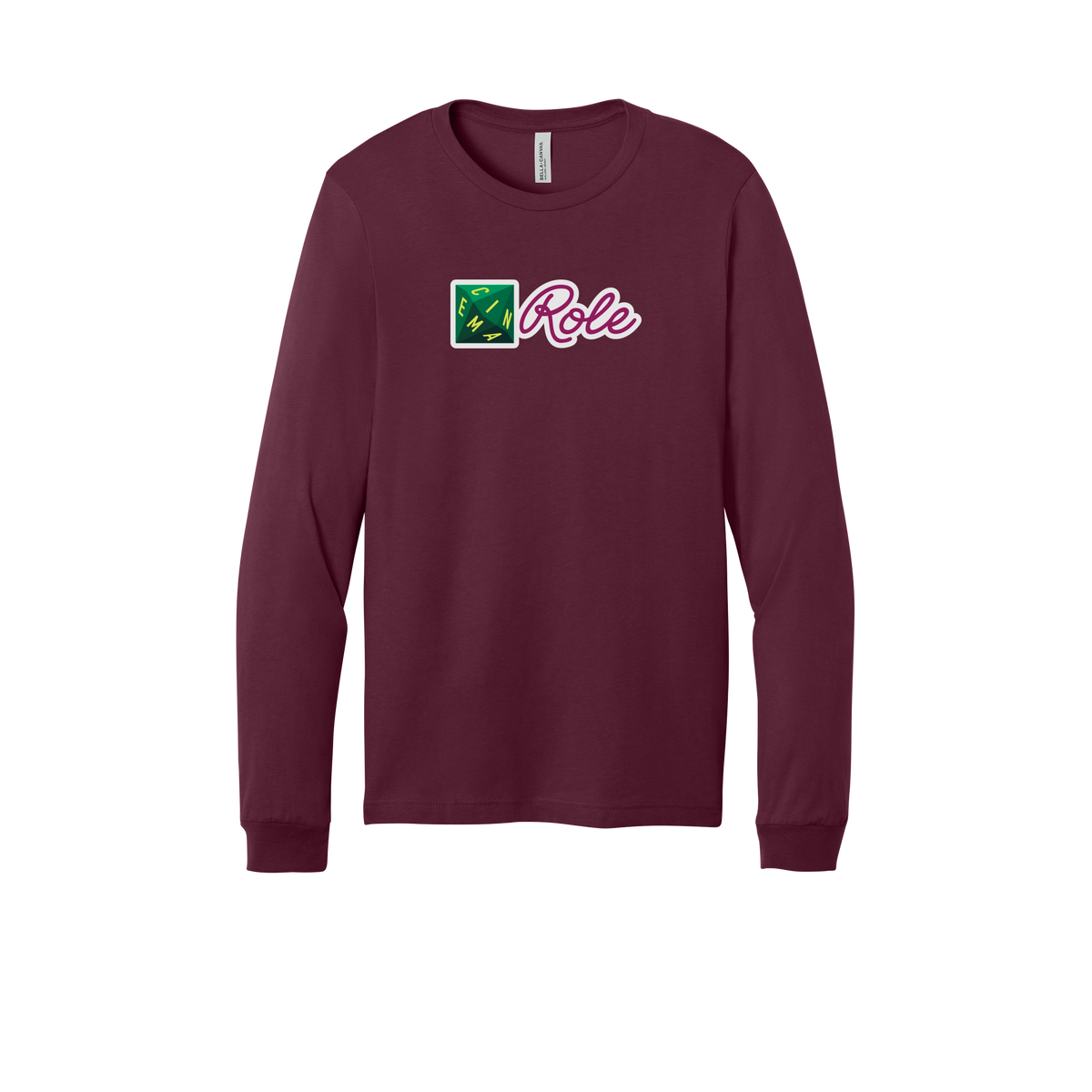 cinemarole-all-season-long-sleeve-tee-dtf-front-3501-maroon-flat-front