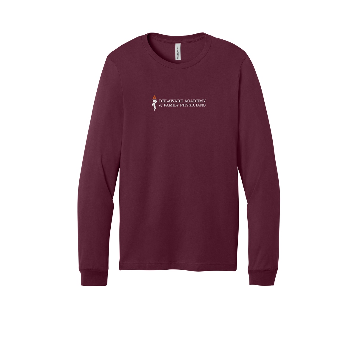 delfamdoc-all-season-medical-long-sleeve-tee-dtf-front-3501-maroon-flat-front