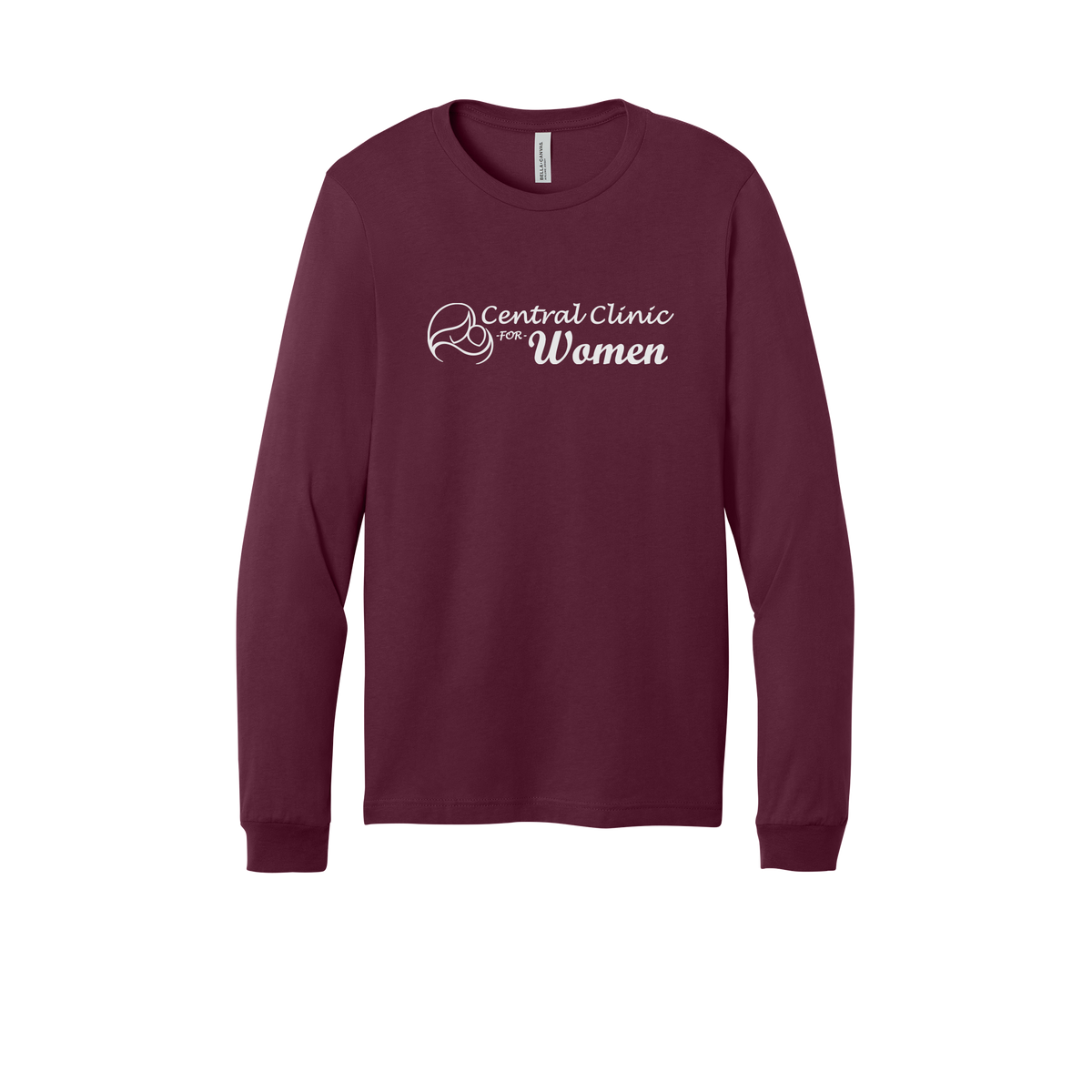 centralclinicforwomen-all-season-medical-long-sleeve-tee-dtf-front-3501-maroon-flat-front