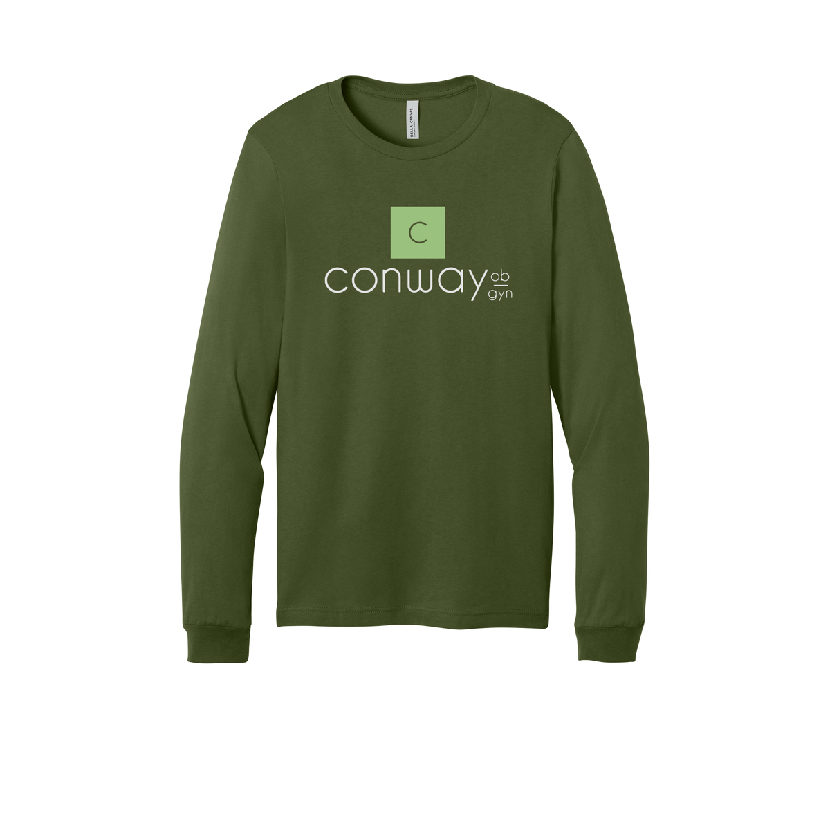conwayobgyn-all-season-medical-long-sleeve-tee-dtf-front-3501-olive-flat-front