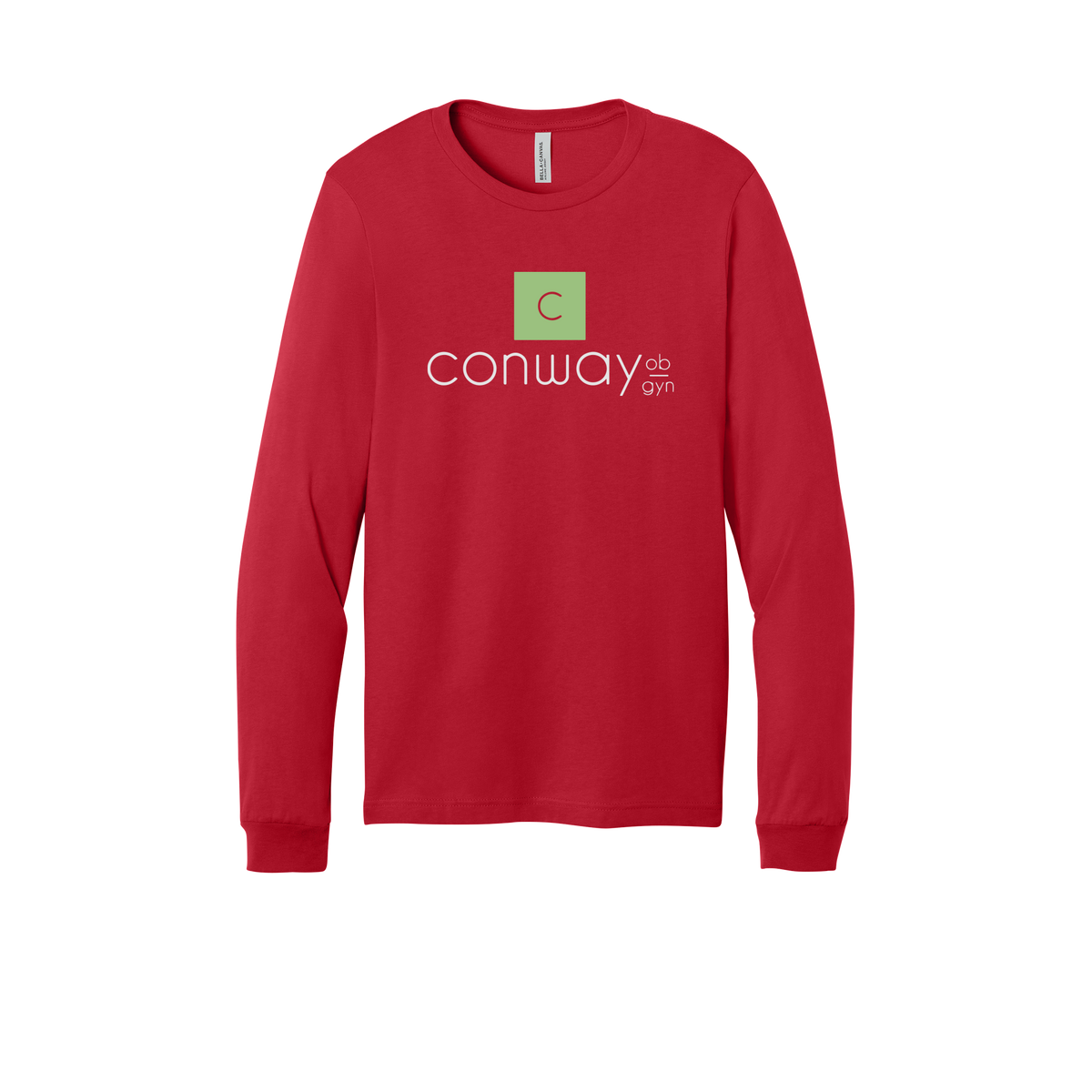 conwayobgyn-all-season-medical-long-sleeve-tee-dtf-front-3501-red-flat-front