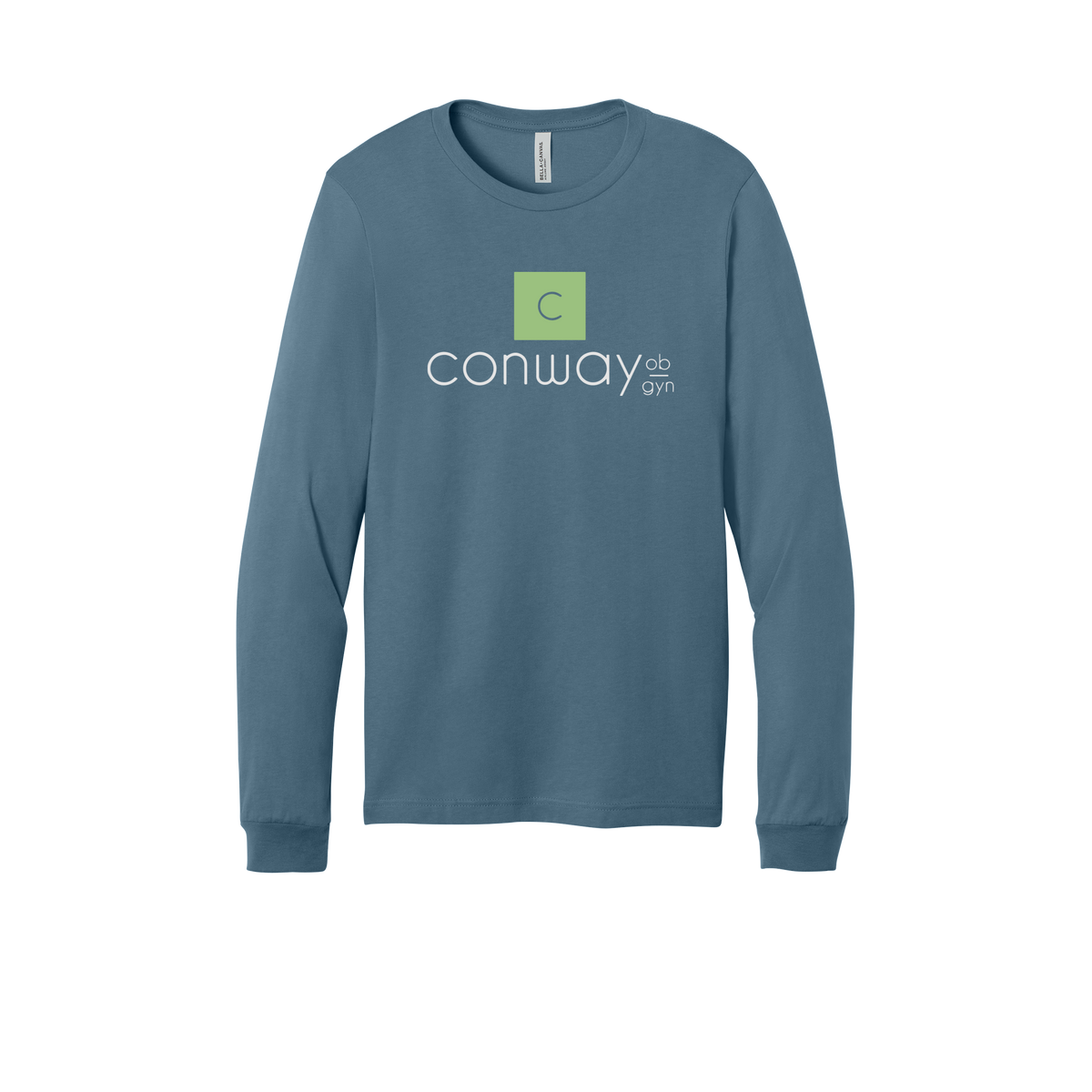 conwayobgyn-all-season-medical-long-sleeve-tee-dtf-front-3501-steelblue-flat-front