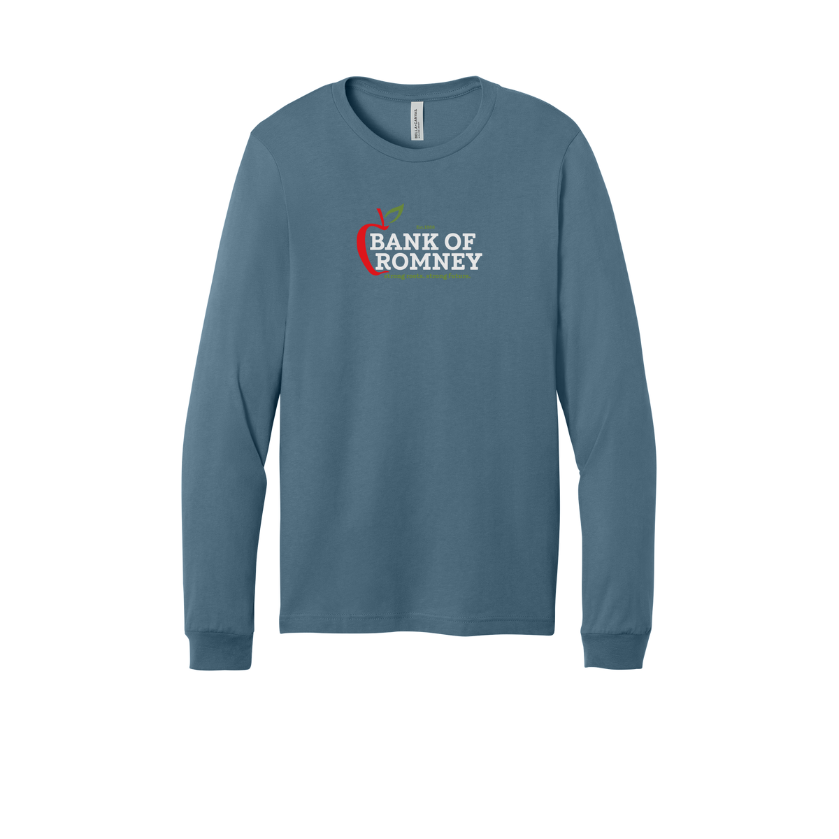 bankofromney-all-season-long-sleeve-tee-dtf-front-3501-steelblue-flat-front