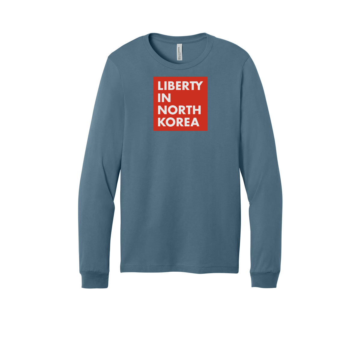 libertyinnorthkorea-all-season-long-sleeve-tee-dtf-front-3501-steelblue-flat-front