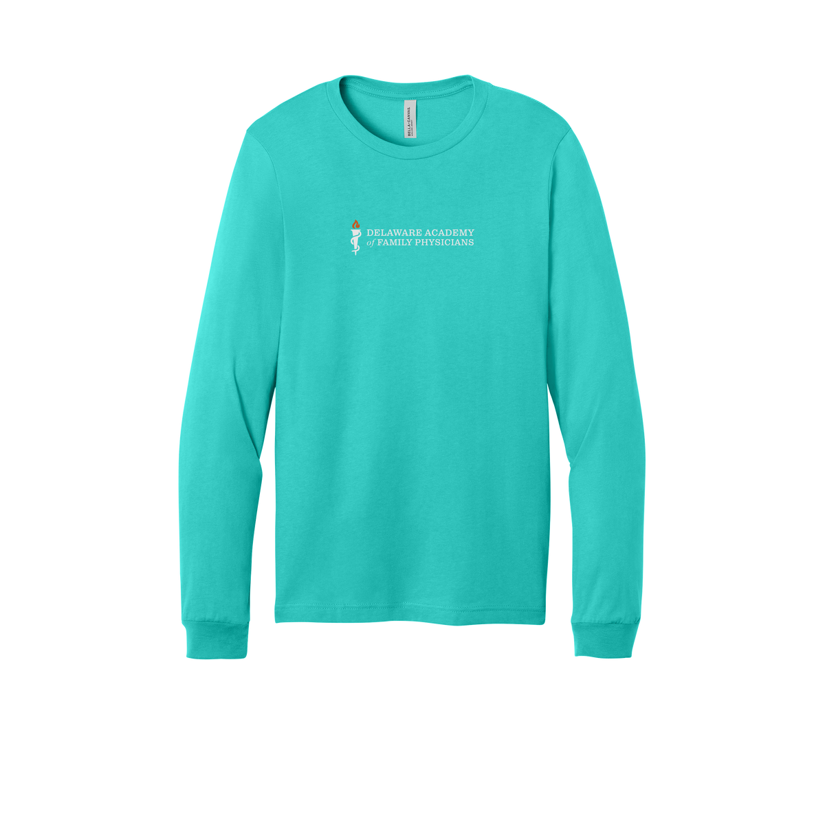 delfamdoc-all-season-medical-long-sleeve-tee-dtf-front-3501-teal-flat-front