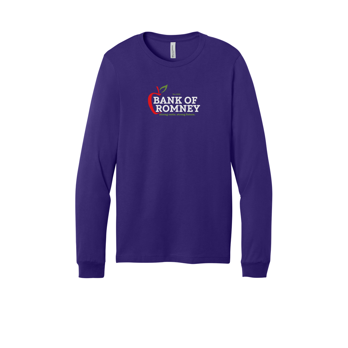 bankofromney-all-season-long-sleeve-tee-dtf-front-3501-teampurple-flat-front
