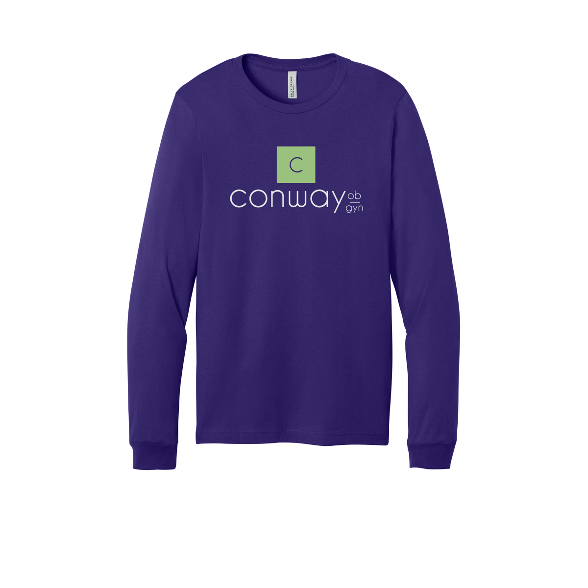 conwayobgyn-all-season-medical-long-sleeve-tee-dtf-front-3501-teampurple-flat-front