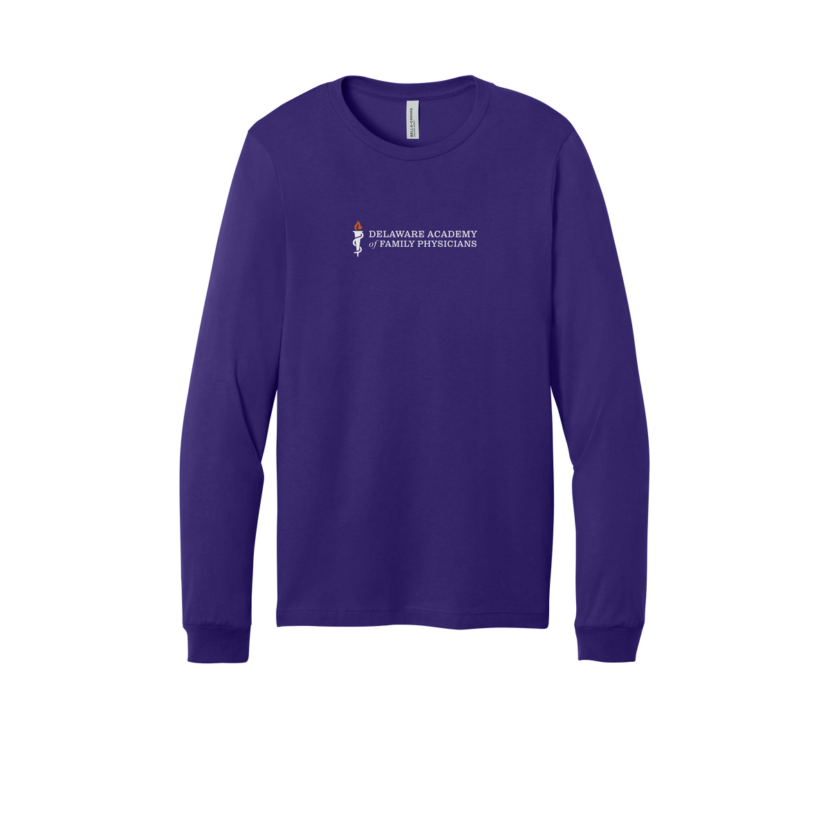 delfamdoc-all-season-medical-long-sleeve-tee-dtf-front-3501-teampurple-flat-front