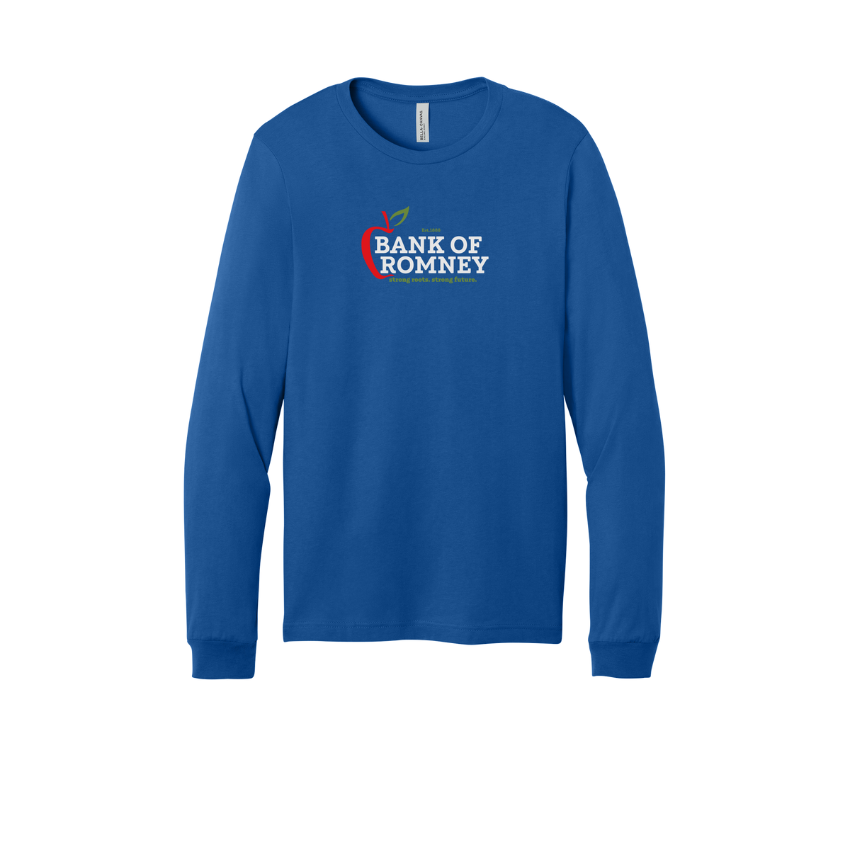 bankofromney-all-season-long-sleeve-tee-dtf-front-3501-trueroyal-flat-front