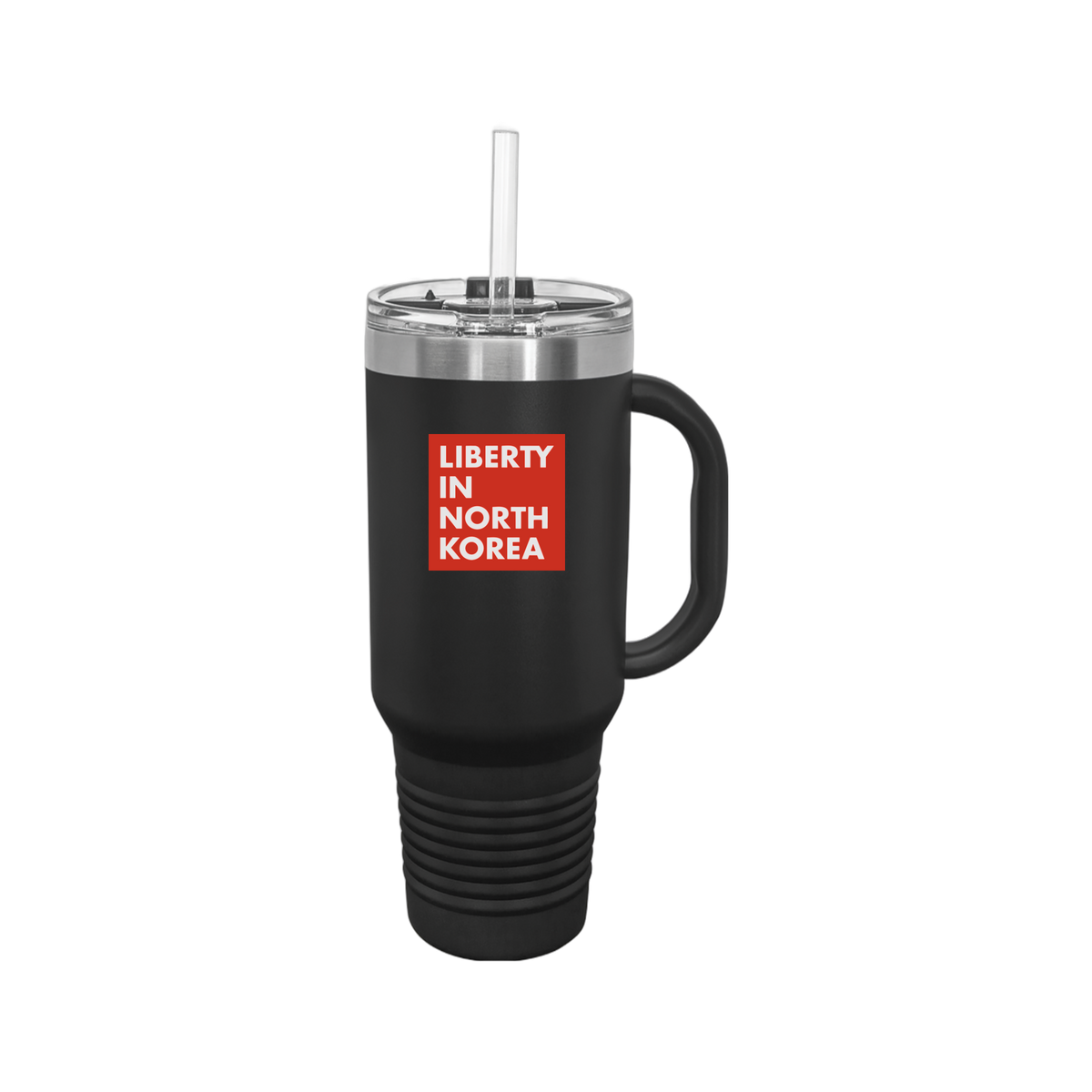 libertyinnorthkorea-travel-mug-40oz-uv-drinkwarefront-40ozTravelMug-black-flat-front