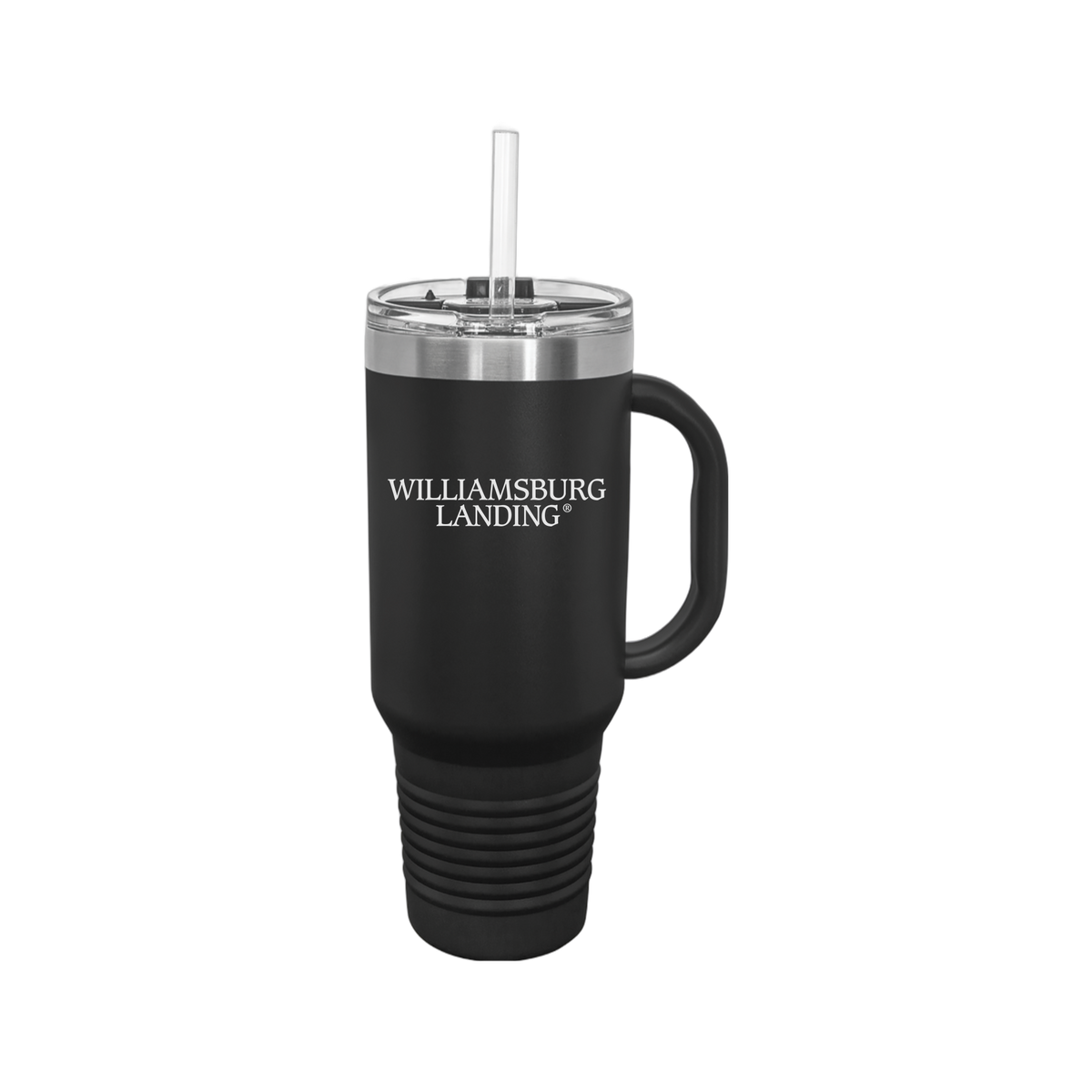 williamsburglanding-travel-mug-40oz-uv-drinkwarefront-40ozTravelMug-black-flat-front