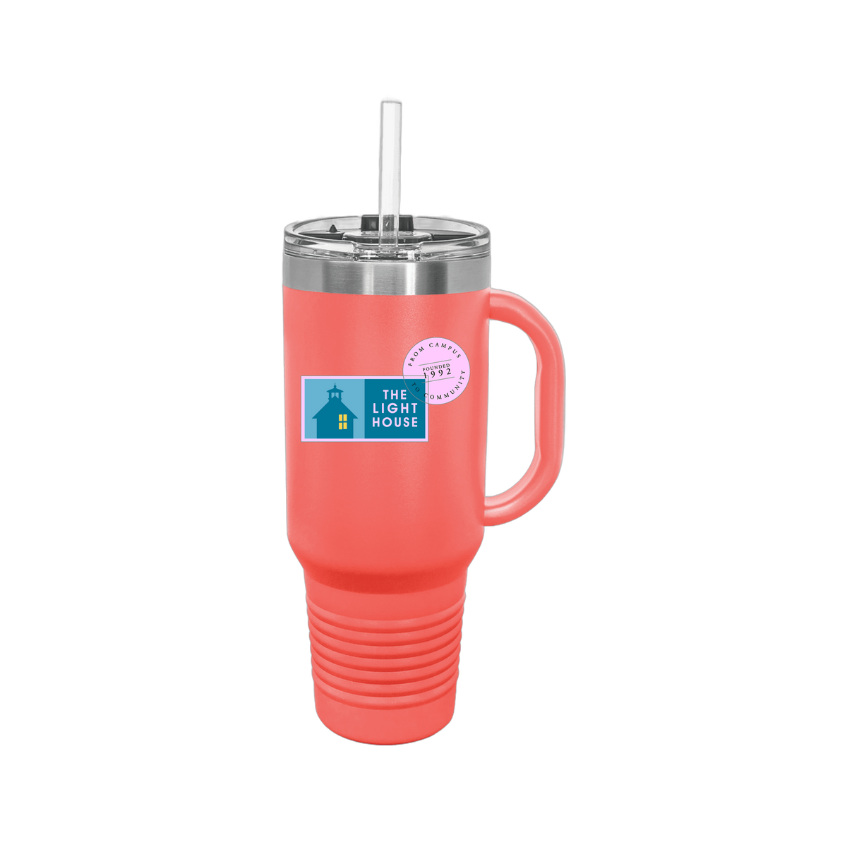lhcampus-travel-mug-40oz-uv-drinkwarefront-40ozTravelMug-coral-flat-front