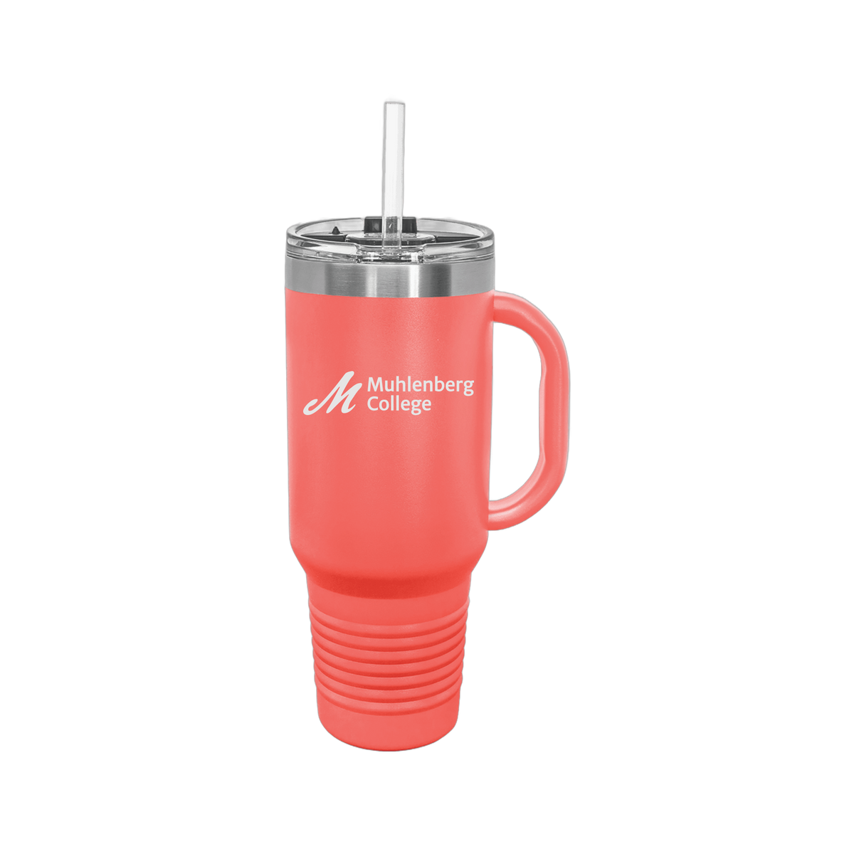 muhlenberg-travel-mug-40oz-uv-drinkwarefront-40ozTravelMug-coral-flat-front