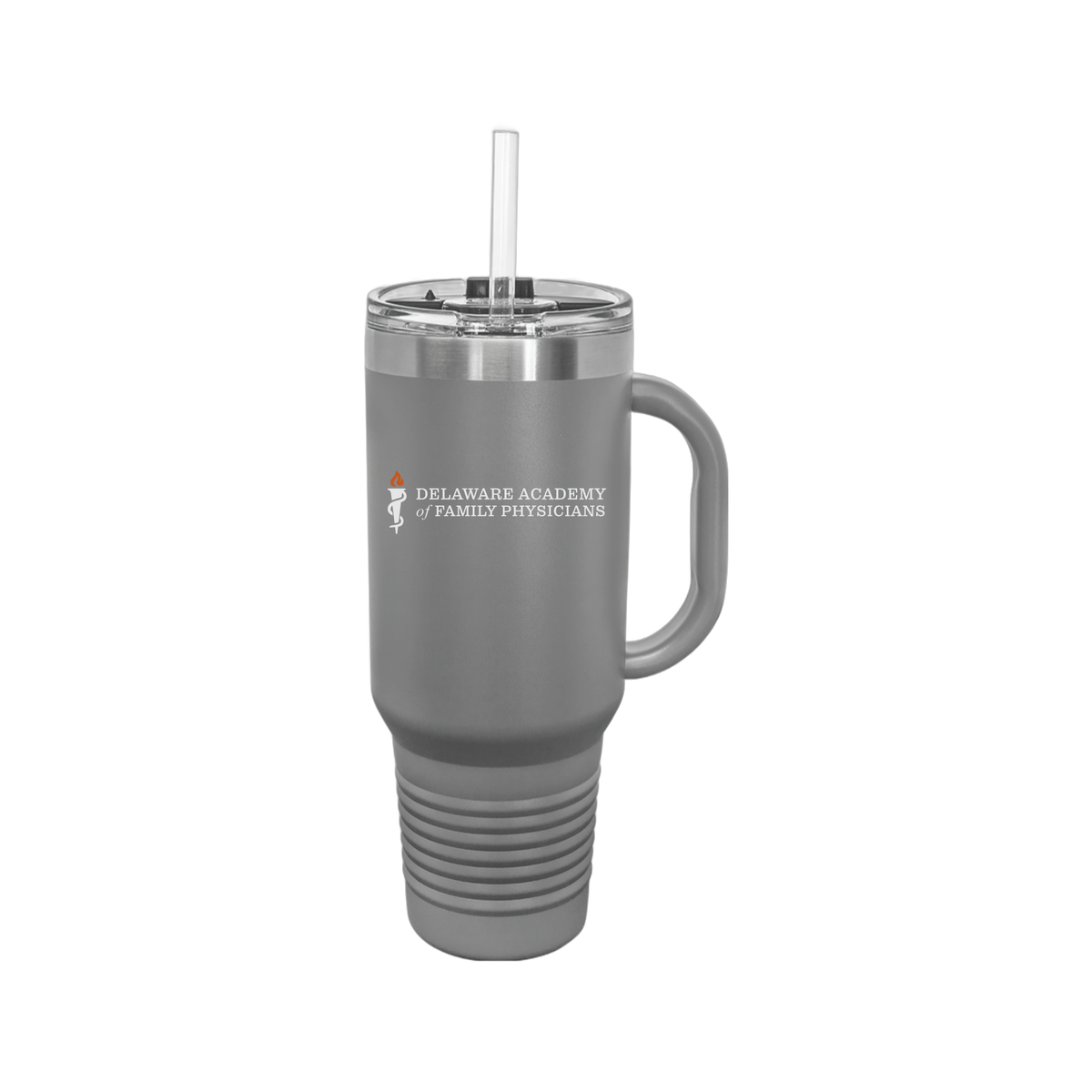 delfamdoc-travel-mug-40oz-uv-drinkwarefront-40ozTravelMug-darkgray-flat-front
