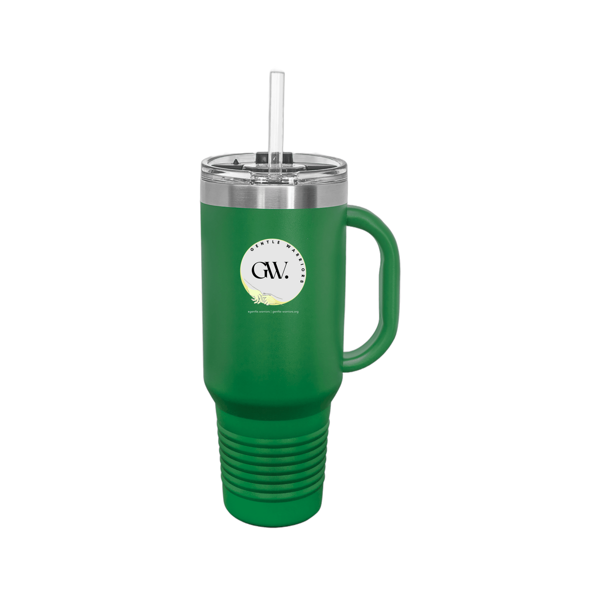 gentle-warriors-travel-mug-40oz-uv-drinkwarefront-40ozTravelMug-green-flat-front