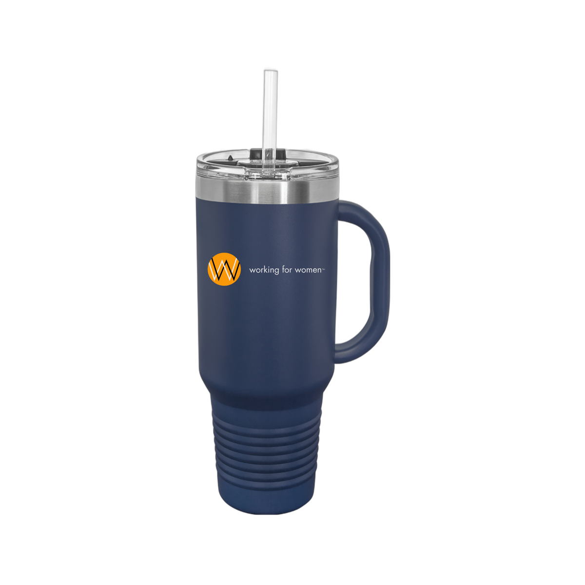 workingforwomen-travel-mug-40oz-uv-drinkwarefront-40ozTravelMug-navyblue-flat-front