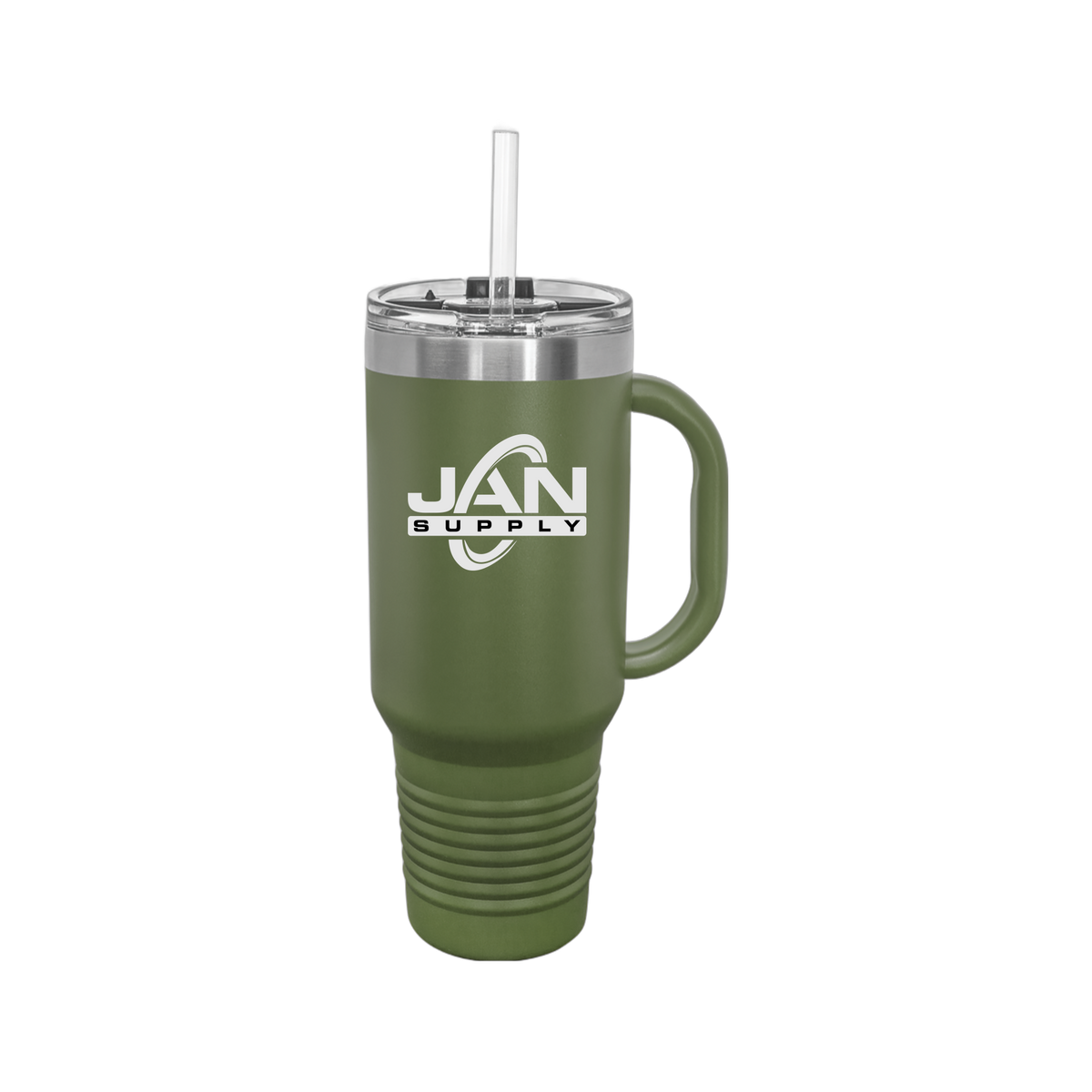 jan-pro-travel-mug-40oz-uv-drinkwarefront-40ozTravelMug-olivegreen-flat-front