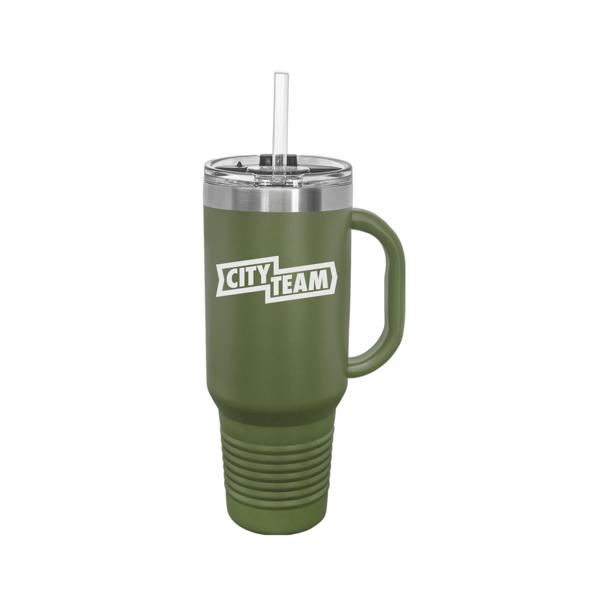 cityteam-travel-mug-40oz-uv-drinkwarefront-40ozTravelMug-olivegreen-flat-front