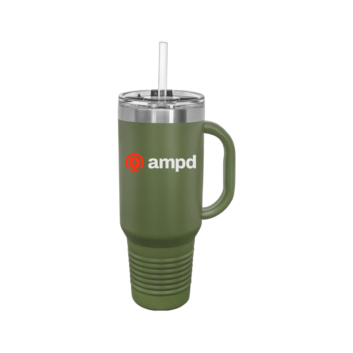 ampd-travel-mug-40oz-uv-drinkwarefront-40ozTravelMug-olivegreen-flat-front