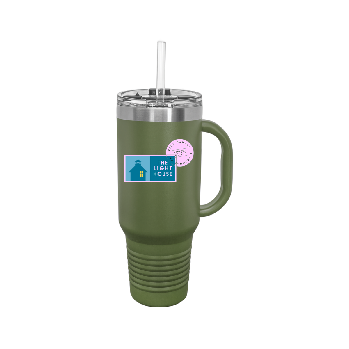 lhcampus-travel-mug-40oz-uv-drinkwarefront-40ozTravelMug-olivegreen-flat-front