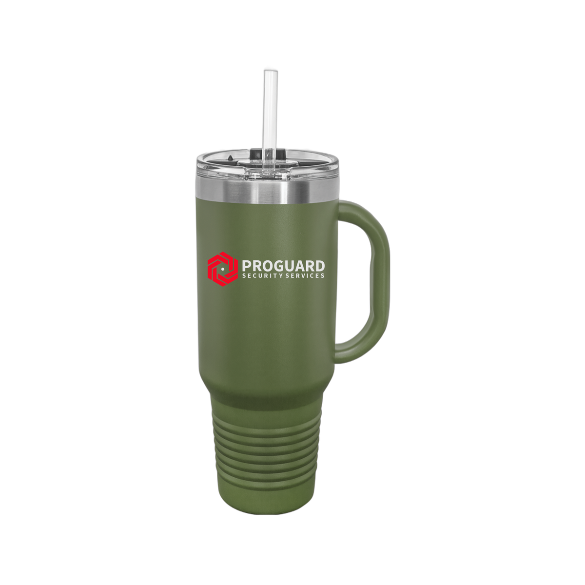 proguardsecurityservices-travel-mug-40oz-uv-drinkwarefront-40ozTravelMug-olivegreen-flat-front