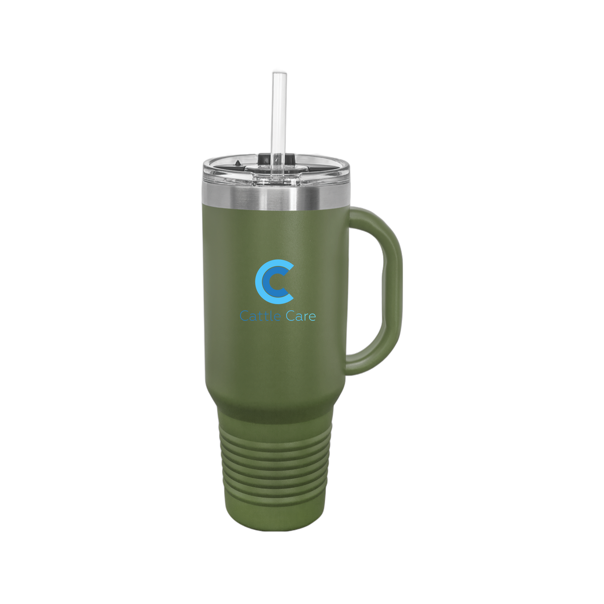 cattle-care-travel-mug-40oz-uv-drinkwarefront-40ozTravelMug-olivegreen-flat-front