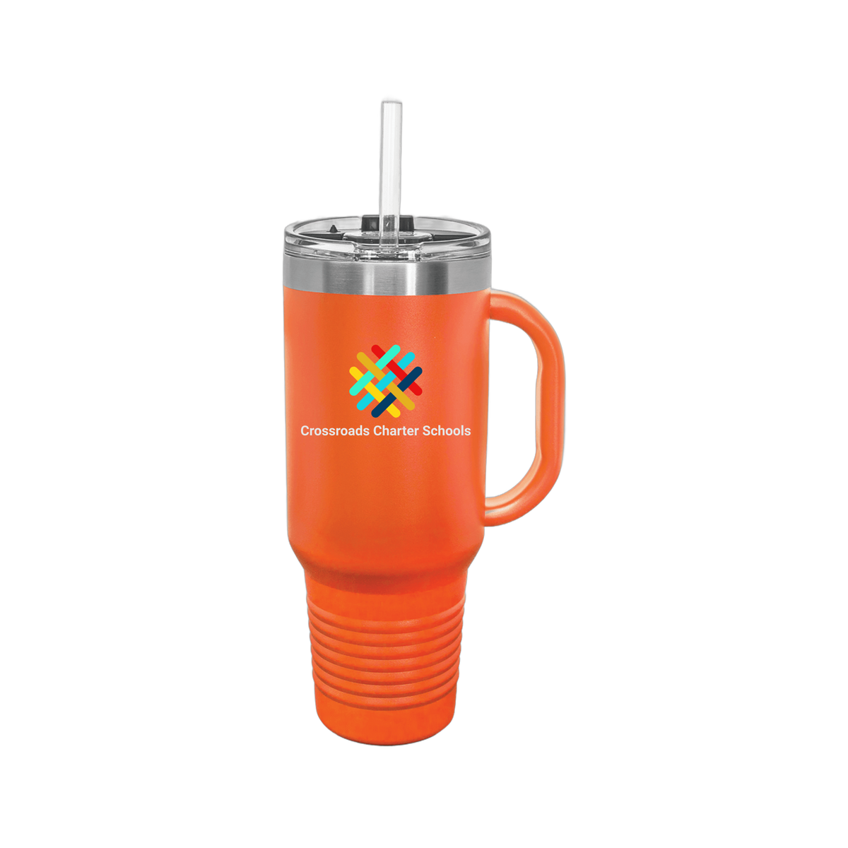 crossroadsschoolskc-travel-mug-40oz-uv-drinkwarefront-40ozTravelMug-orange-flat-front
