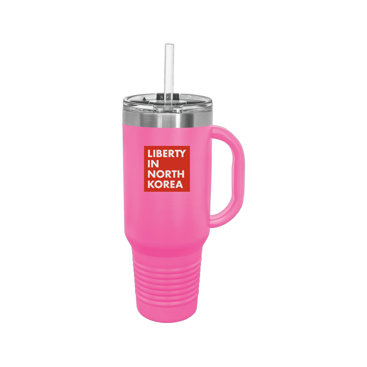 libertyinnorthkorea-travel-mug-40oz-uv-drinkwarefront-40ozTravelMug-pink-flat-front